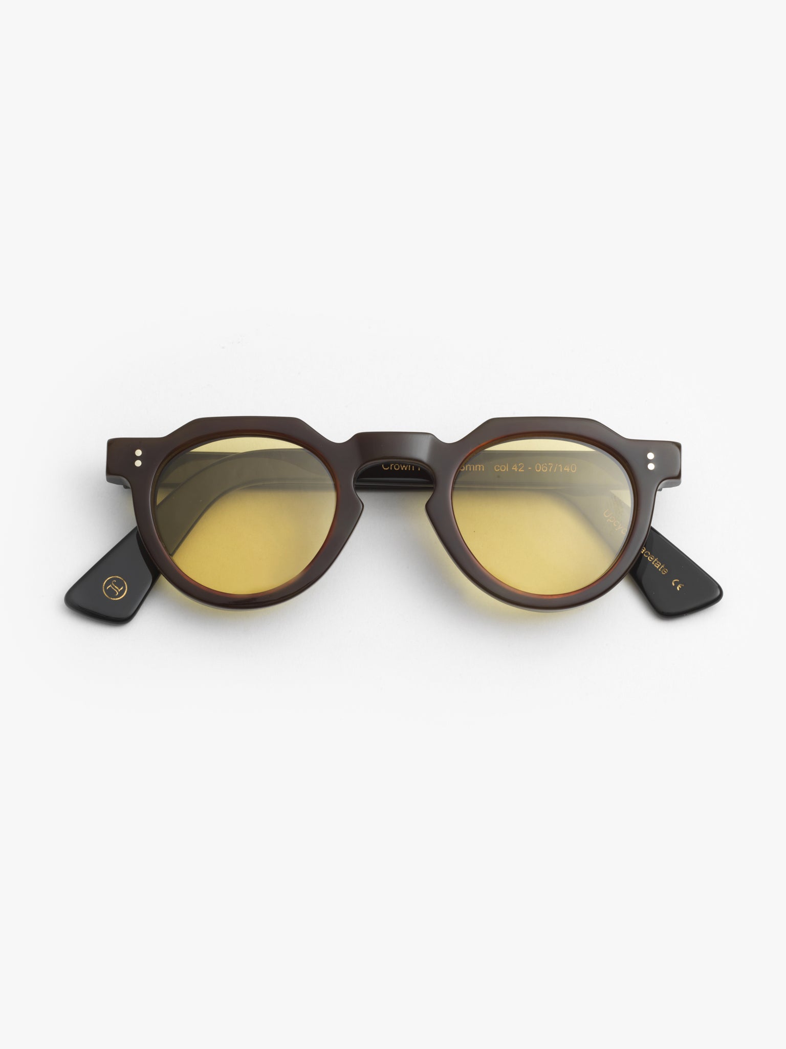 Lesca Lunetier / Crown Panto 8mm / Rootbeer and Black with Yellow Mineral  Lenses