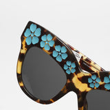 Markus Lupfer x Linda Farrow / Oversize Sunglasses With Daisies / Tortoiseshell and Light Blue