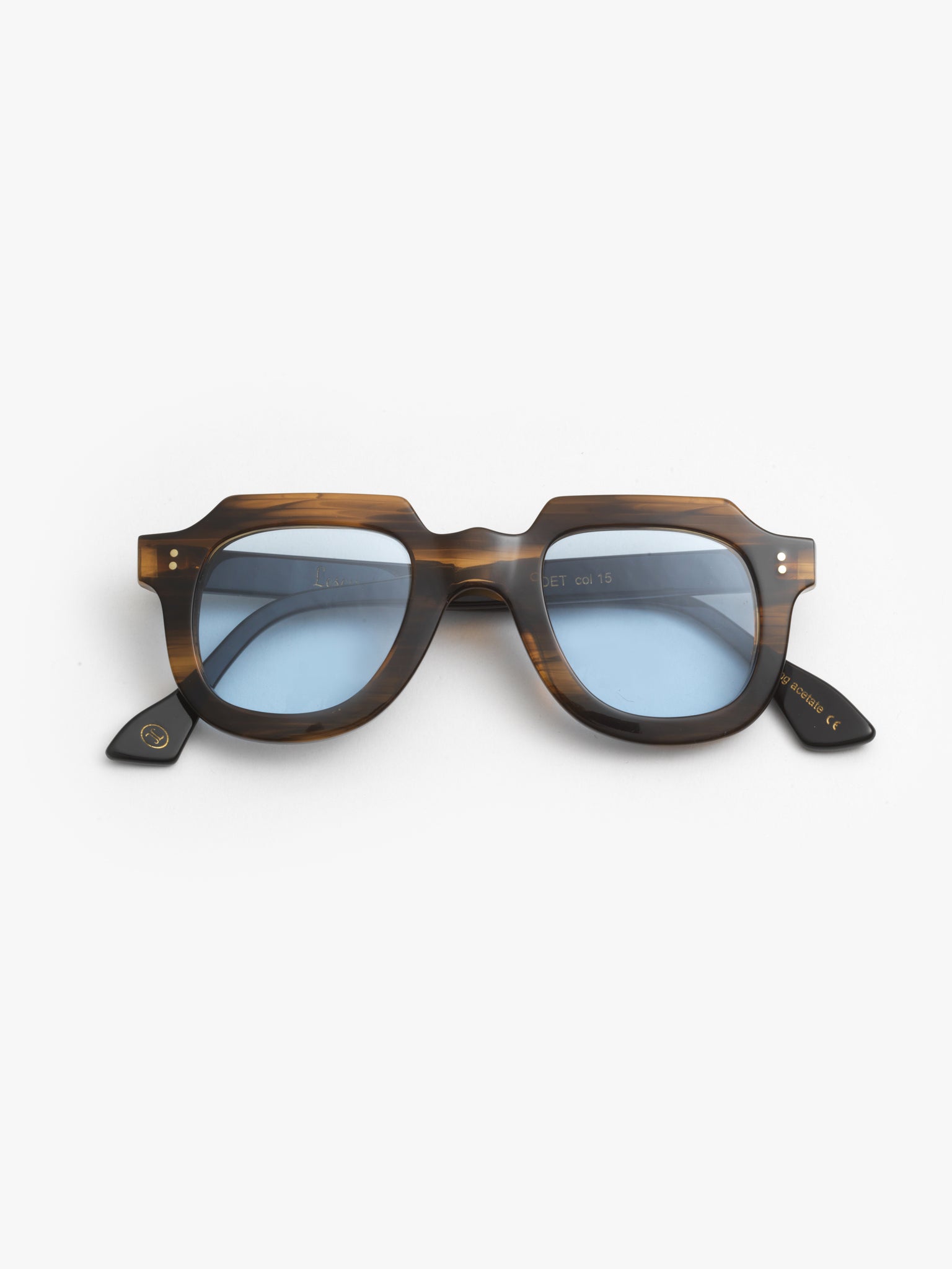 Lesca Lunetier Odet 6mm Sunglasses - Dark Horn Frame with Mineral Light Blue Lenses - Limited Edition Upcycled Collection