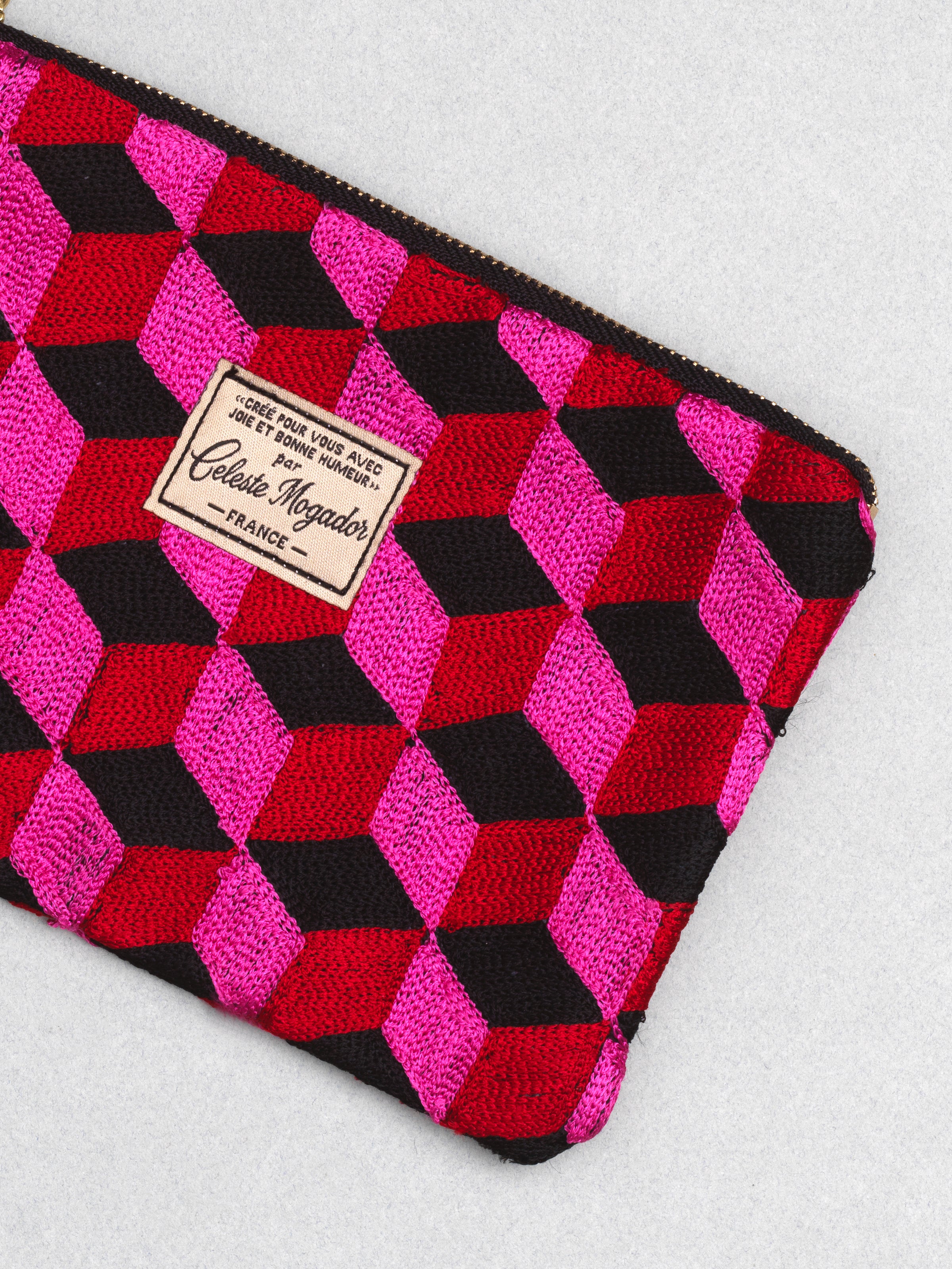 Céleste Mogador / Hand-Embroidered N3 Pink Pouch (L) by Céleste Mogador, Accessories - - Independent curated luxury eyewear available at I Visionari