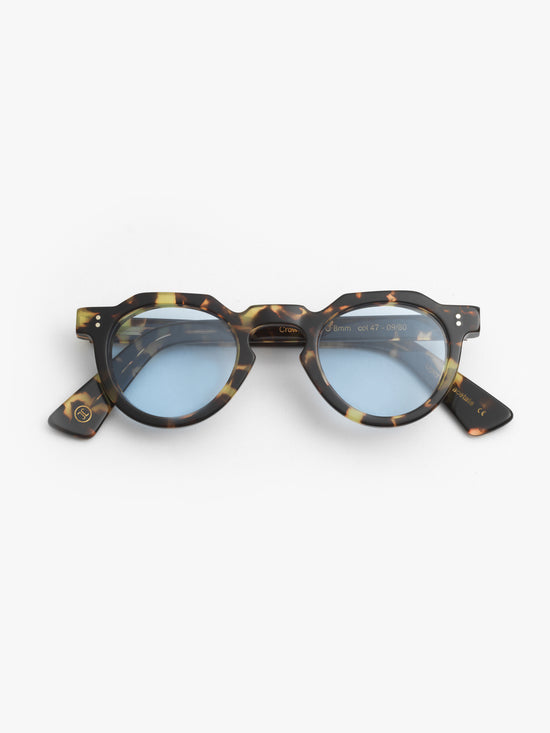 Lesca Lunetier / Crown Panto 8mm / Marble Tortoise with Light Blue Mineral Lenses