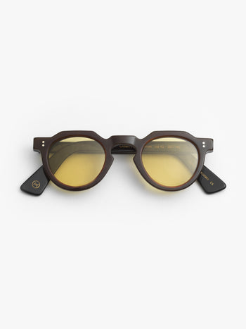 Lesca Lunetier / Crown Panto 8mm / Rootbeer and Black with Yellow Mineral Lenses