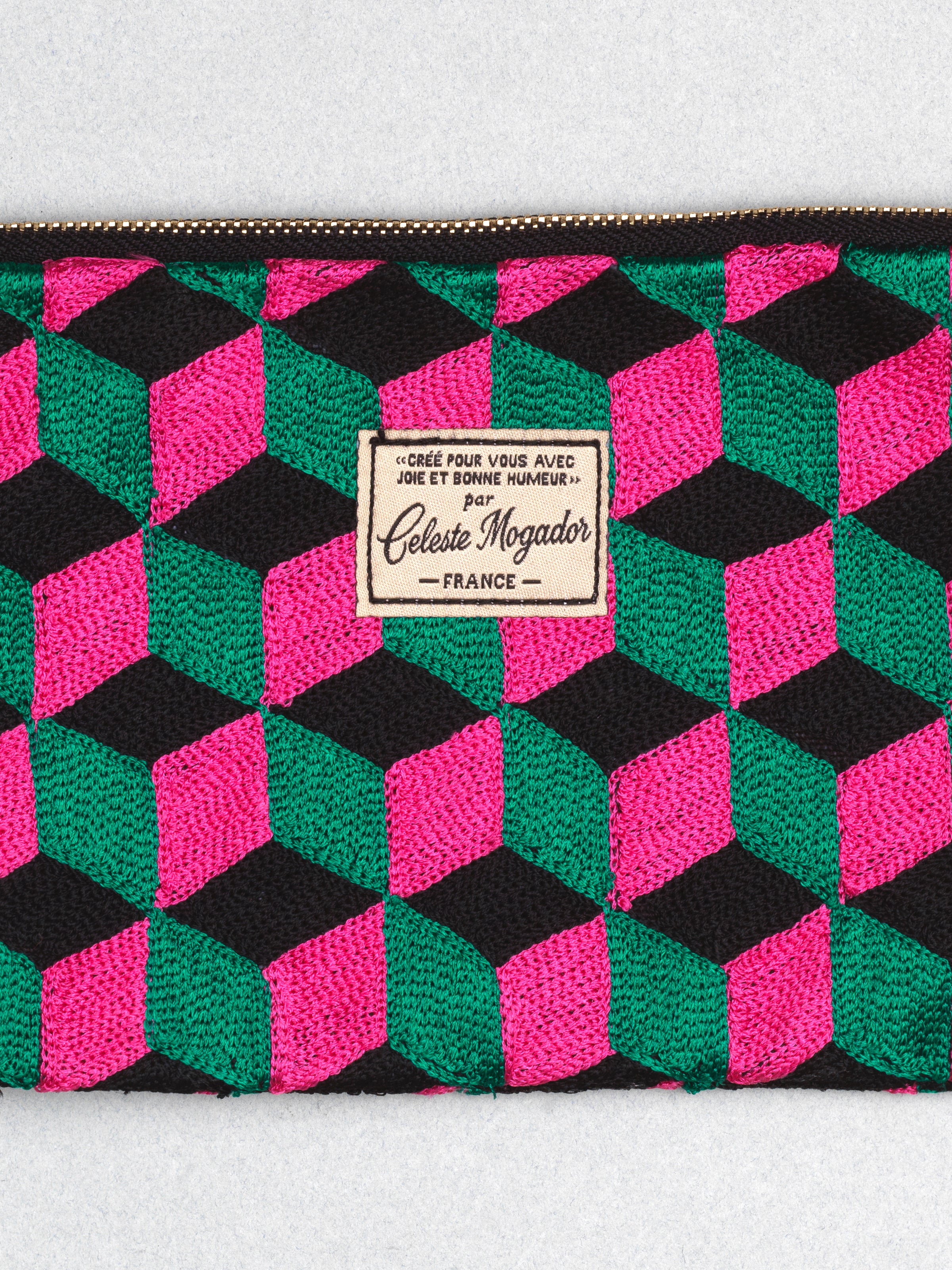 Céleste Mogador / Hand-Embroidered N3 Green Pouch (L) by Céleste Mogador, Accessories - - Independent curated luxury eyewear available at I Visionari