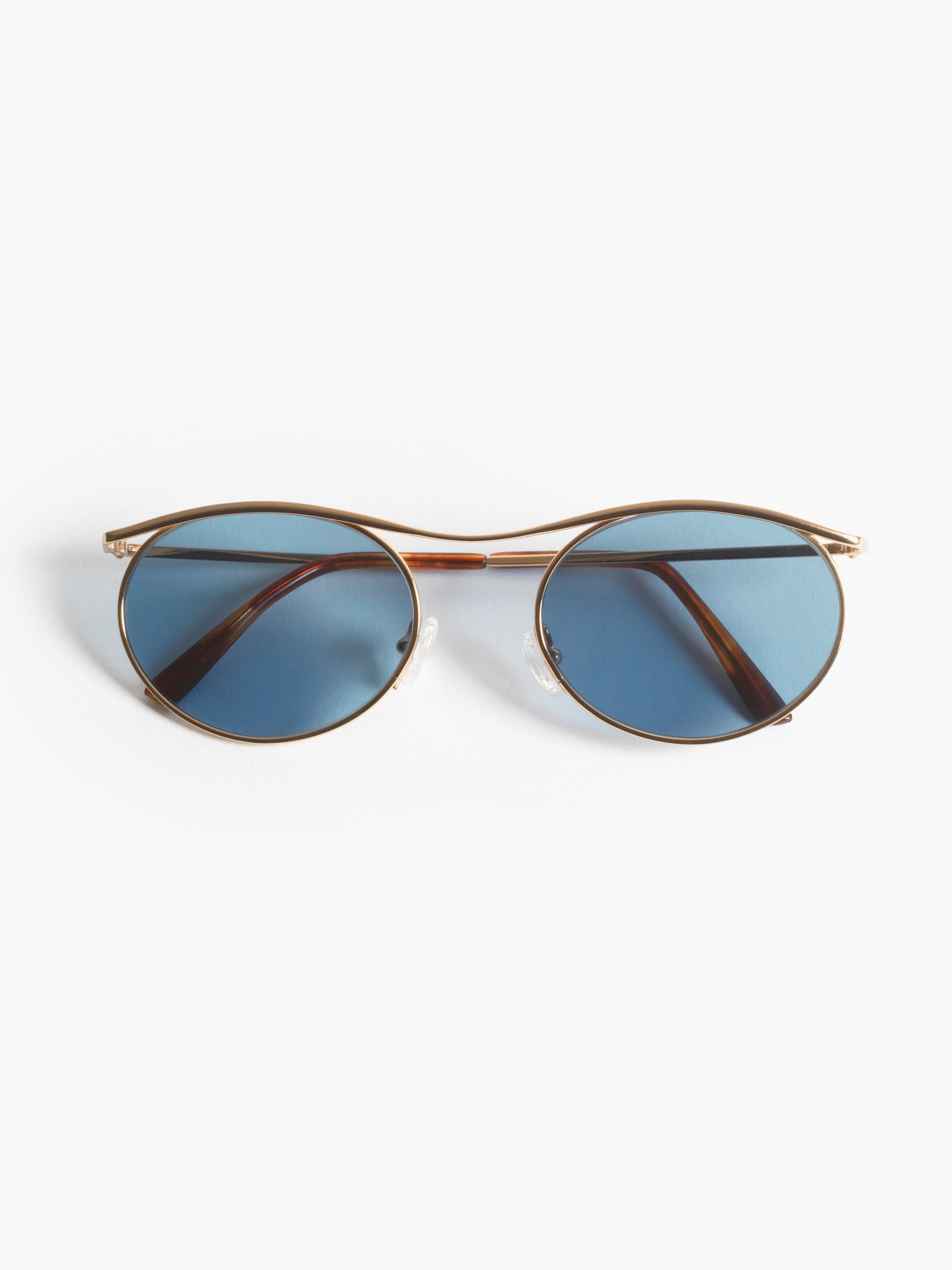 Gouverneur Audigier The Nouvelle Vague Yellow Gold with Riviera Blue Lenses sunglasses, front view