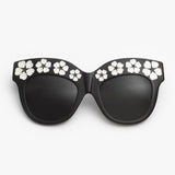 Markus Lupfer x Linda Farrow / Oversize Sunglasses With Daisies / Black and White