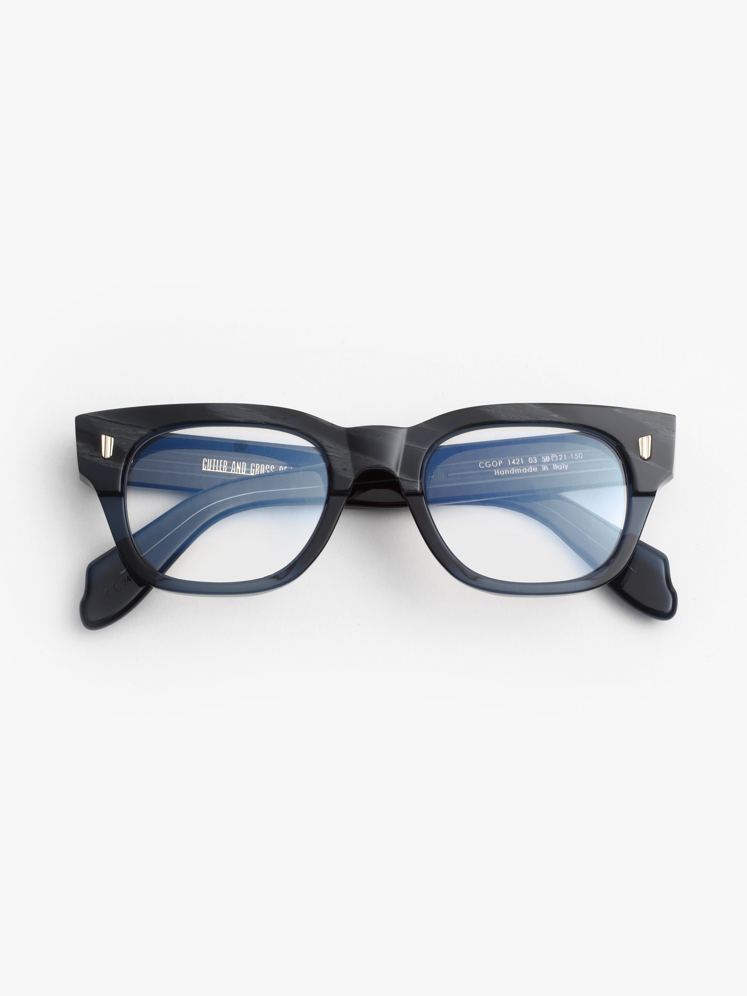 Cutler and Gross / 1421 / Grey Horn on Blue by Cutler and Gross, Eyeglasses - - Independent curated luxury eyewear available at I Visionari