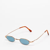 Gouverneur Audigier The Reimagined Tiny Oval Rose Gold with Azure Blue Lenses sunglasses, three-quarter view
