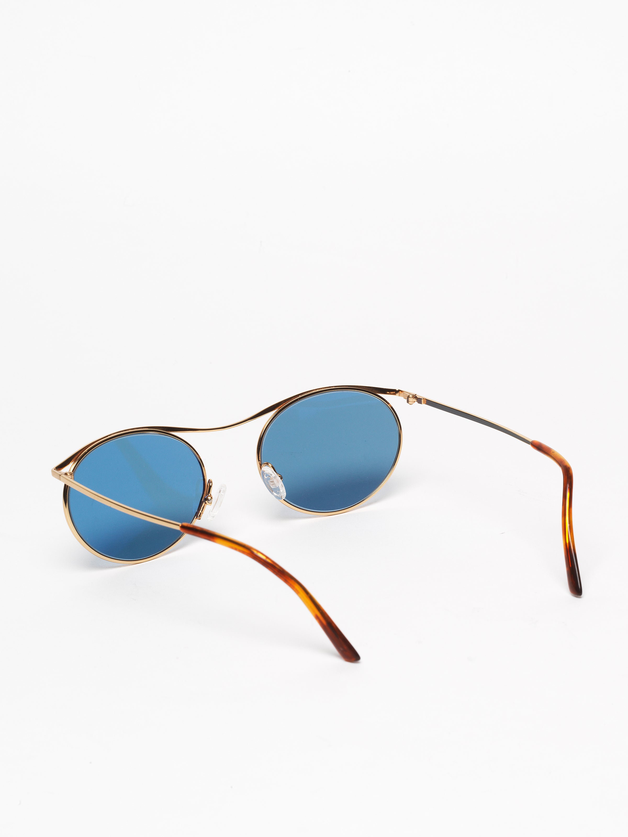 Gouverneur Audigier The Nouvelle Vague Yellow Gold with Riviera Blue Lenses sunglasses, rear three-quarter view