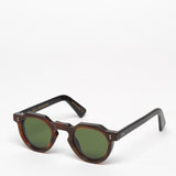 Lesca Lunetier / Crown Panto 8mm / Rootbeer and Black with Dark Vintage Green Mineral Lenses