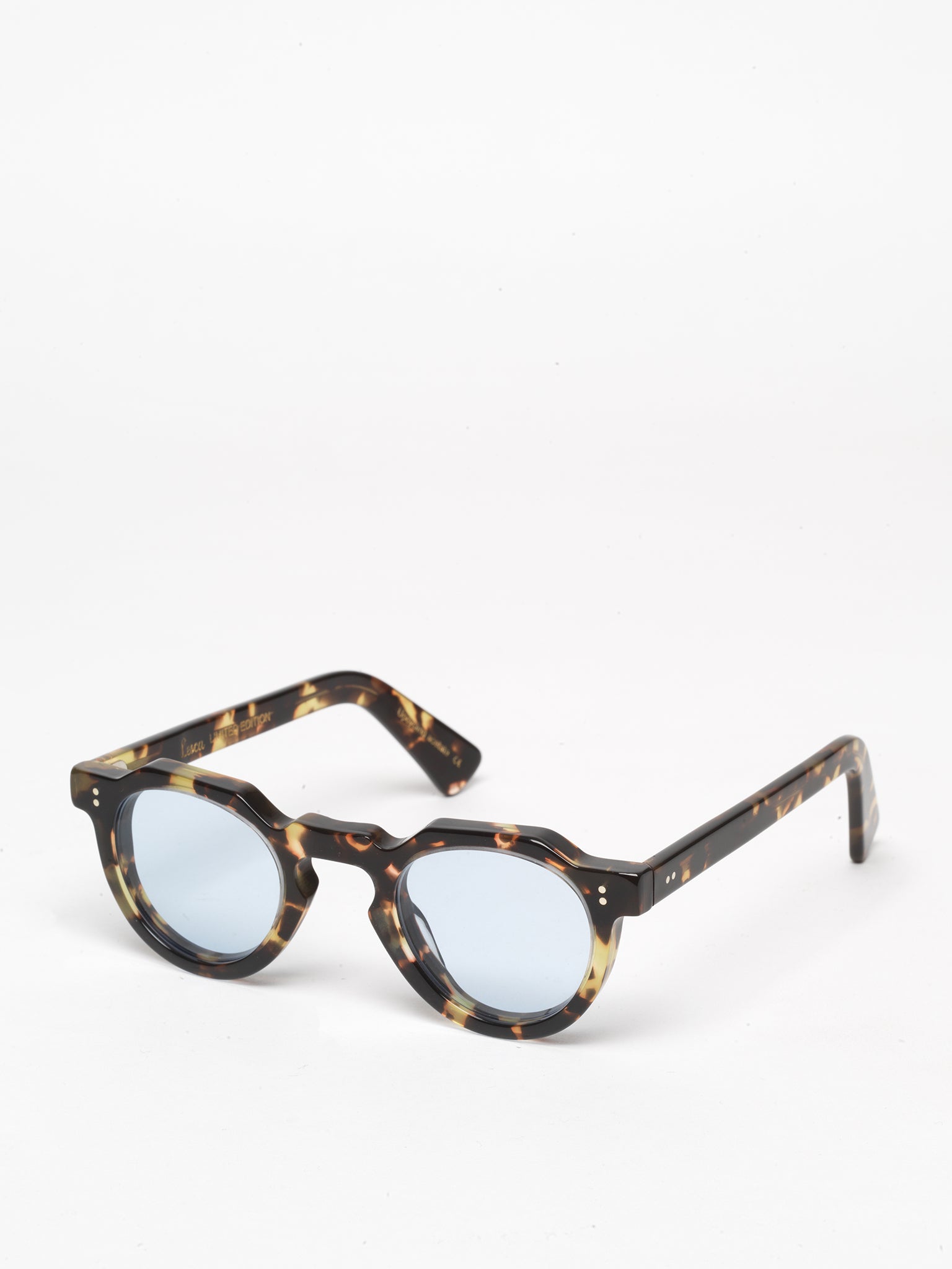 Lesca Lunetier / Crown Panto 8mm / Marble Tortoise with Light Blue Mineral  Lenses