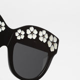 Markus Lupfer x Linda Farrow / Oversize Sunglasses With Daisies / Black and White