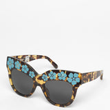 Markus Lupfer x Linda Farrow / Oversize Sunglasses With Daisies / Tortoiseshell and Light Blue