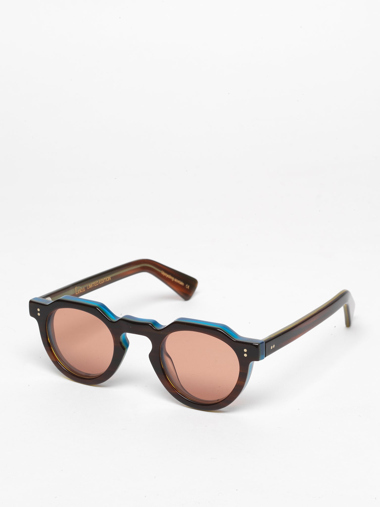 Lesca Lunetier / Crown Panto 8mm / Dark Tortoise and Blue with Antique Rose  Mineral Lenses